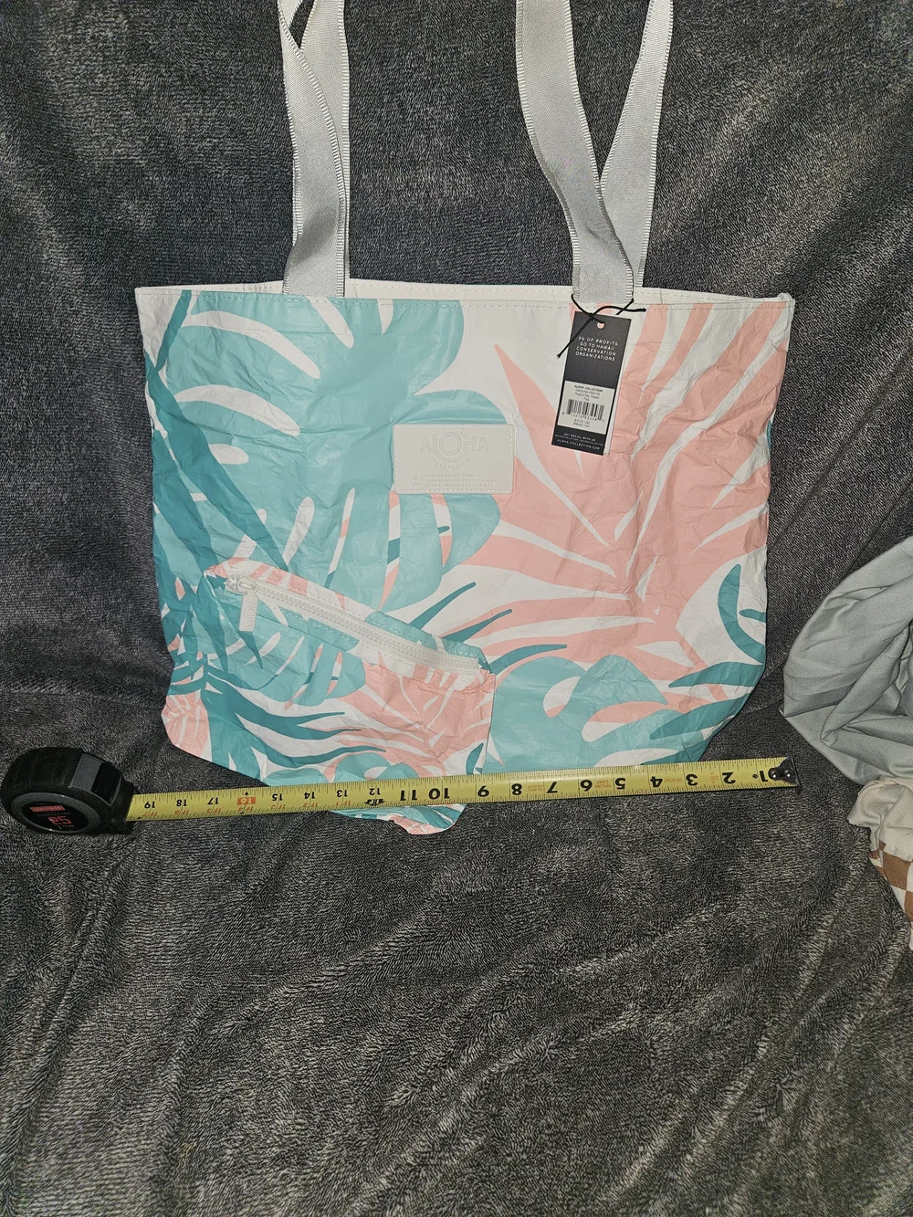 ALOHA Collection Teal & Pink Palm Print Tote And Small Pouch